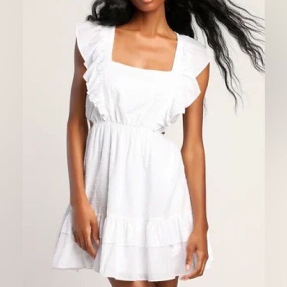 Maurices White Lace Front Ruffle Skater Dress - Picture 1 of 6